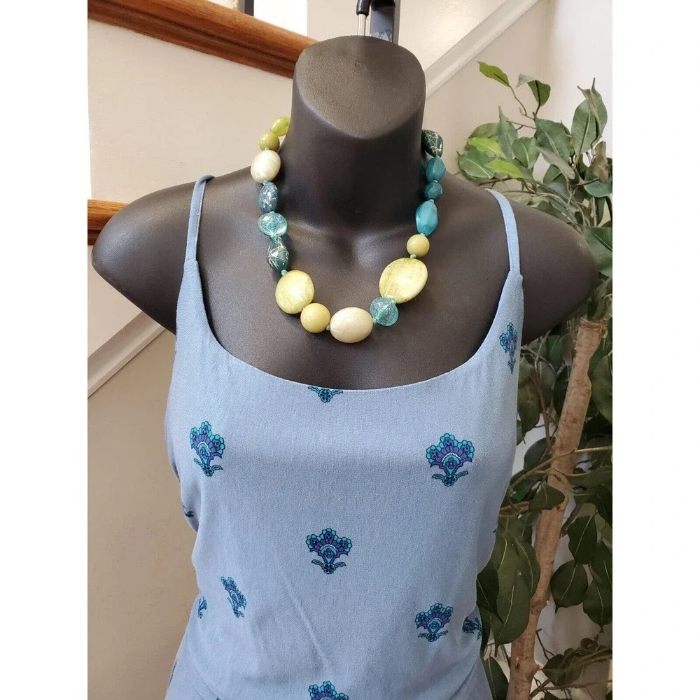 Cato Women's Blue Floral Rayon Square Neck Sleeveless Long Maxi Dress Size Large - Picture 2 of 10